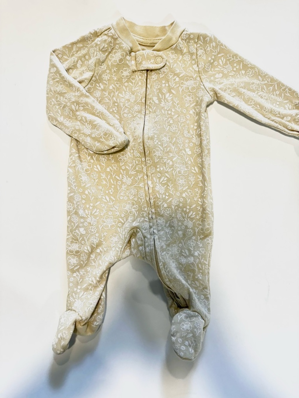 Organic Cotton Soft Floral Footed One-Piece in Beige